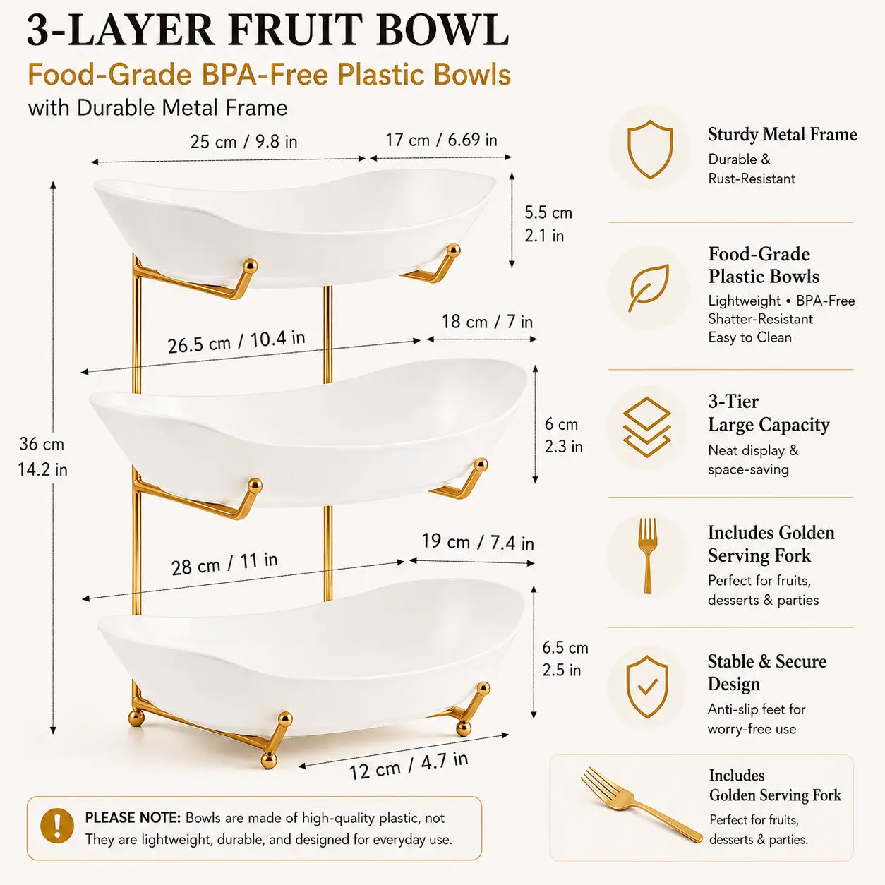 3-Tier fruit bowl stand styled with fruit and snacks