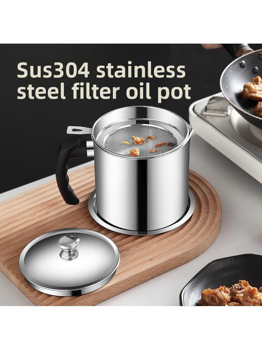 Stainless steel oil filter pot with mesh strainer