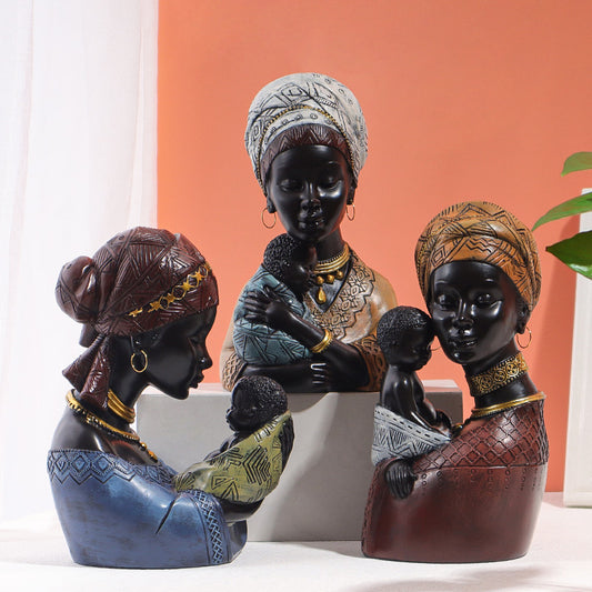 African Mother and Son Statue – Vintage Resin Home Decor