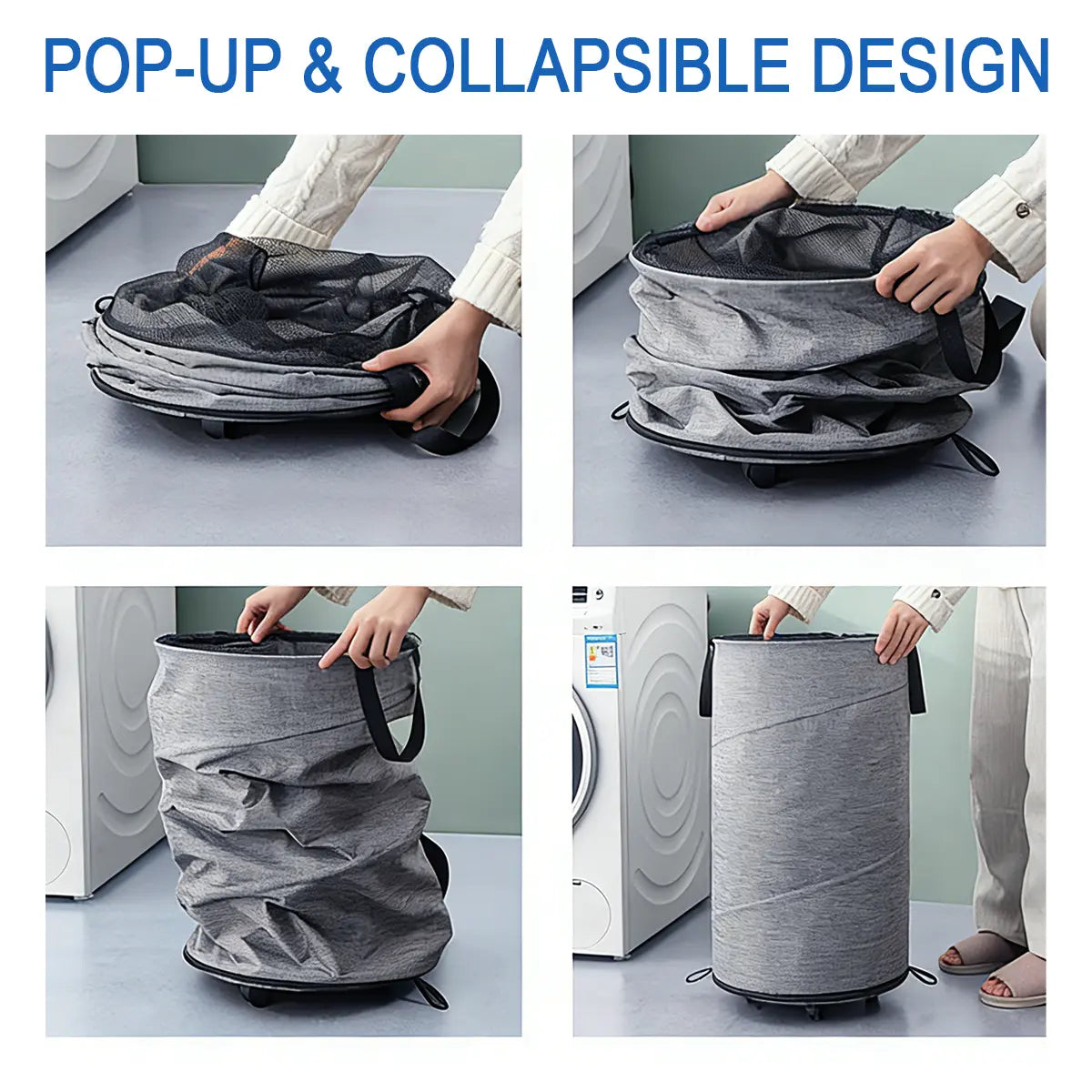 30Gal 109L Collapsible Laundry Baskets - Foldable Pop up Hampers for Laundry - Upgrade Oxford Laundry Hamper with Reinforced Handles for Bedroom, Bathroom, Kids Room, Dorm, Travel, Storage Organizer