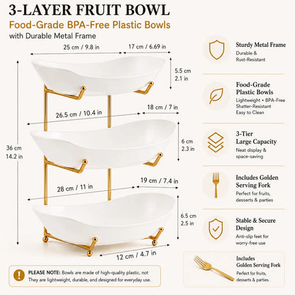 3-Tier fruit bowl stand styled with fruit and snacks