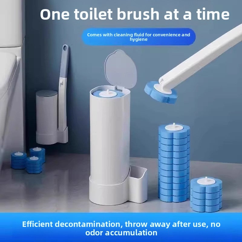 Disposable toilet brush cleaning kit with handle and heads