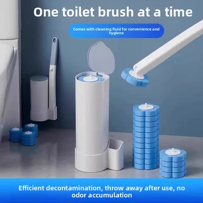 Disposable toilet brush cleaning kit with handle and heads