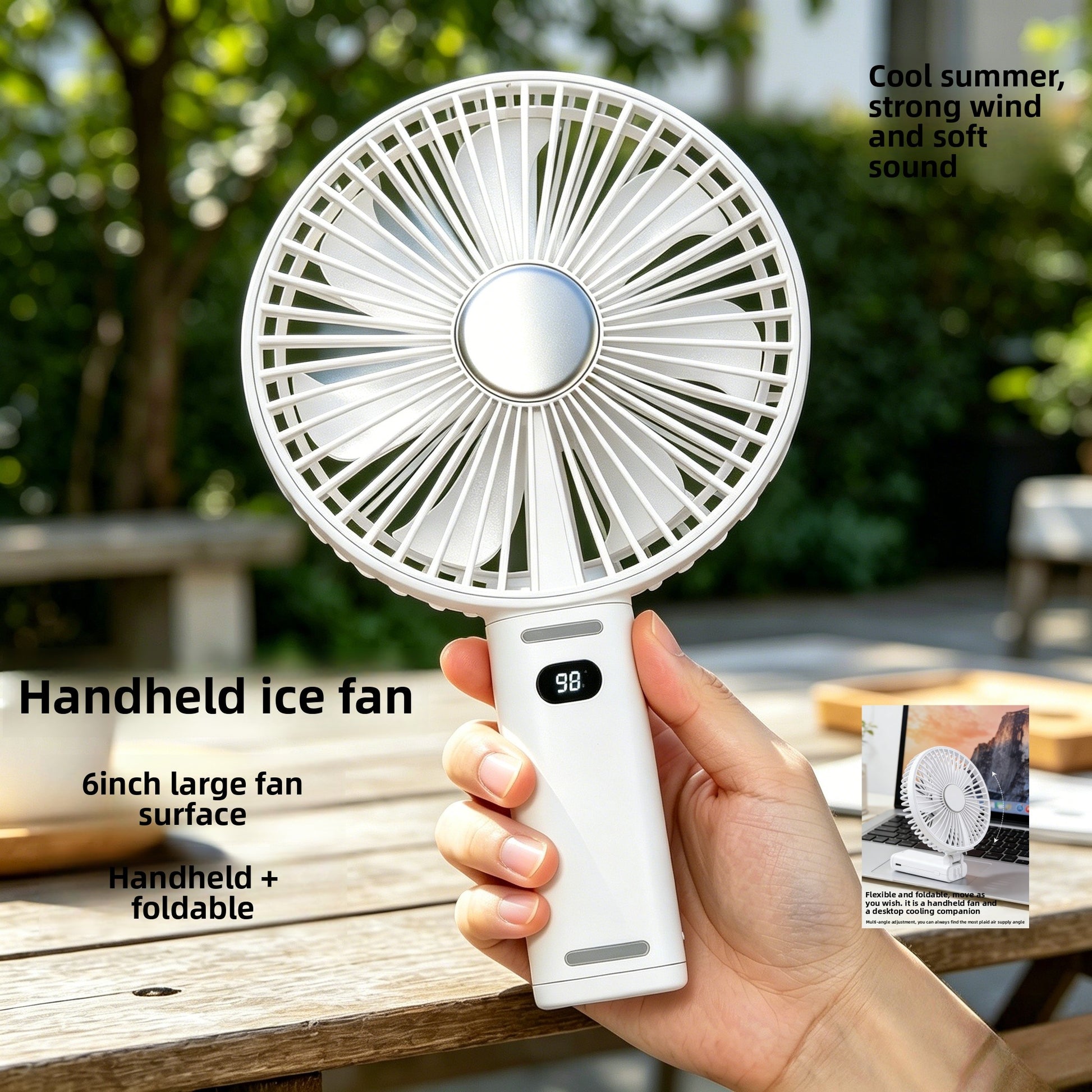 White handheld rechargeable folding fan